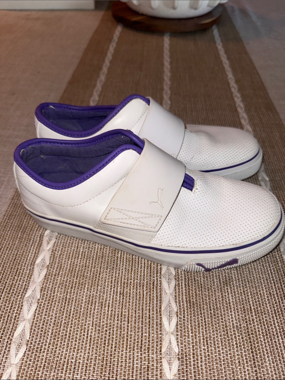 PUMA Women’s Size 6 White Purple Slip-On Sneakers Casual Athletic Shoes